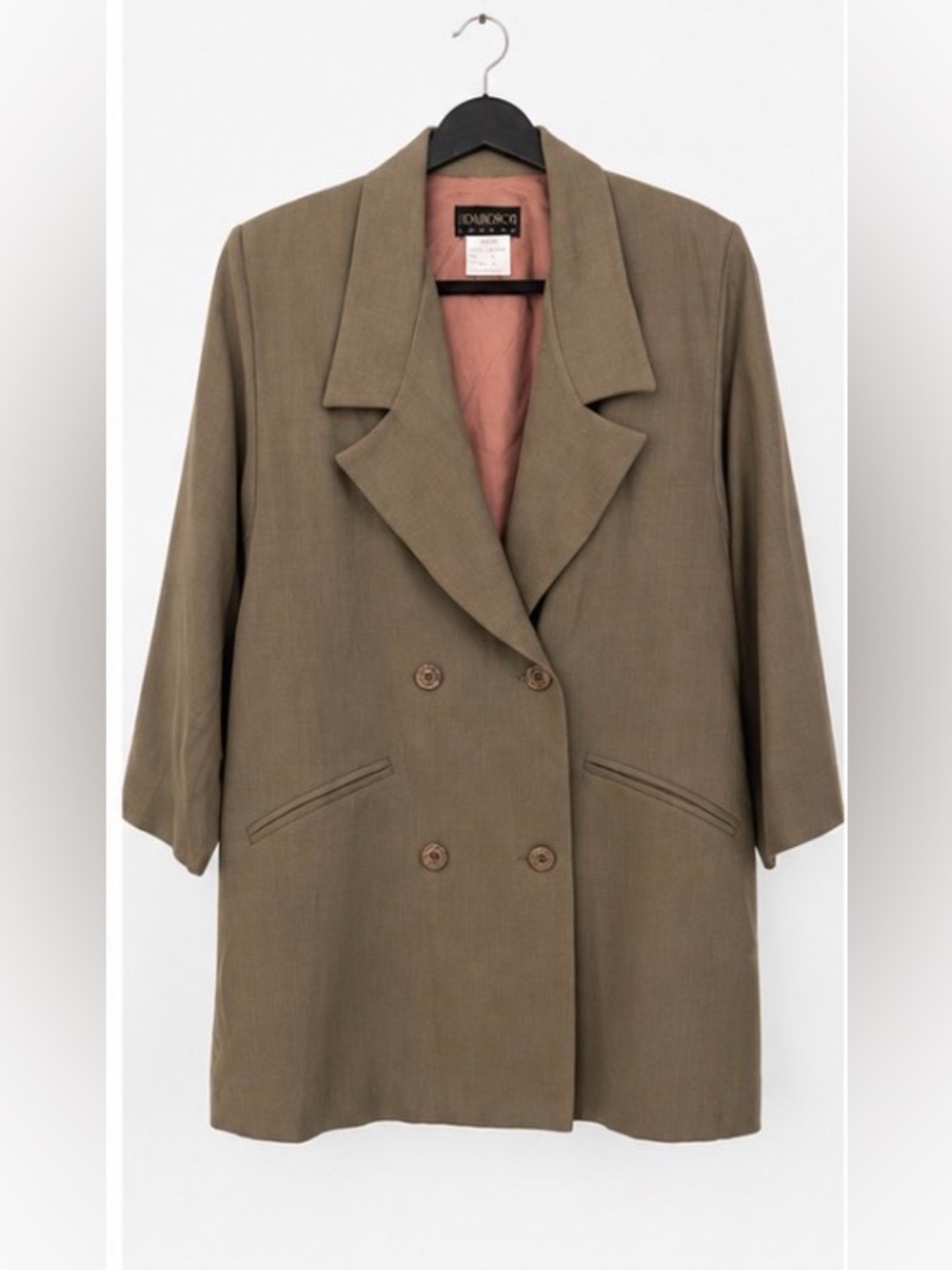 Linda Lundstrom Olive Double-Breasted Relaxed Blazer Jacket Vintage